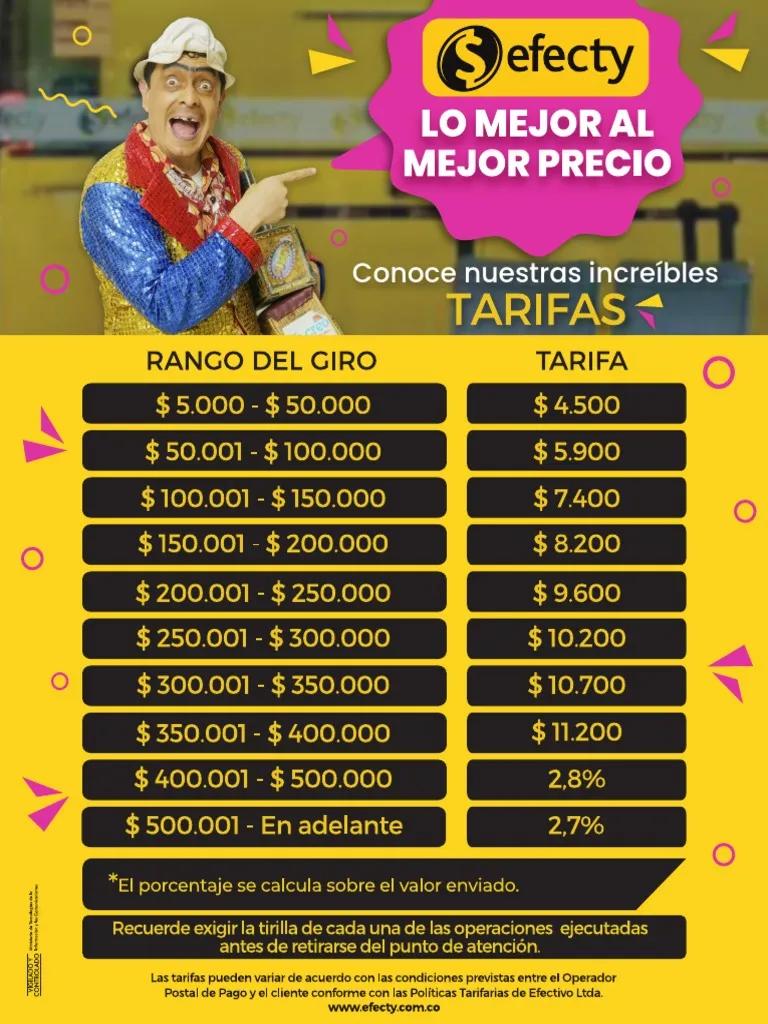 tarifas de fletes efecty - Cuánto es lo máximo que se puede enviar por Efecty