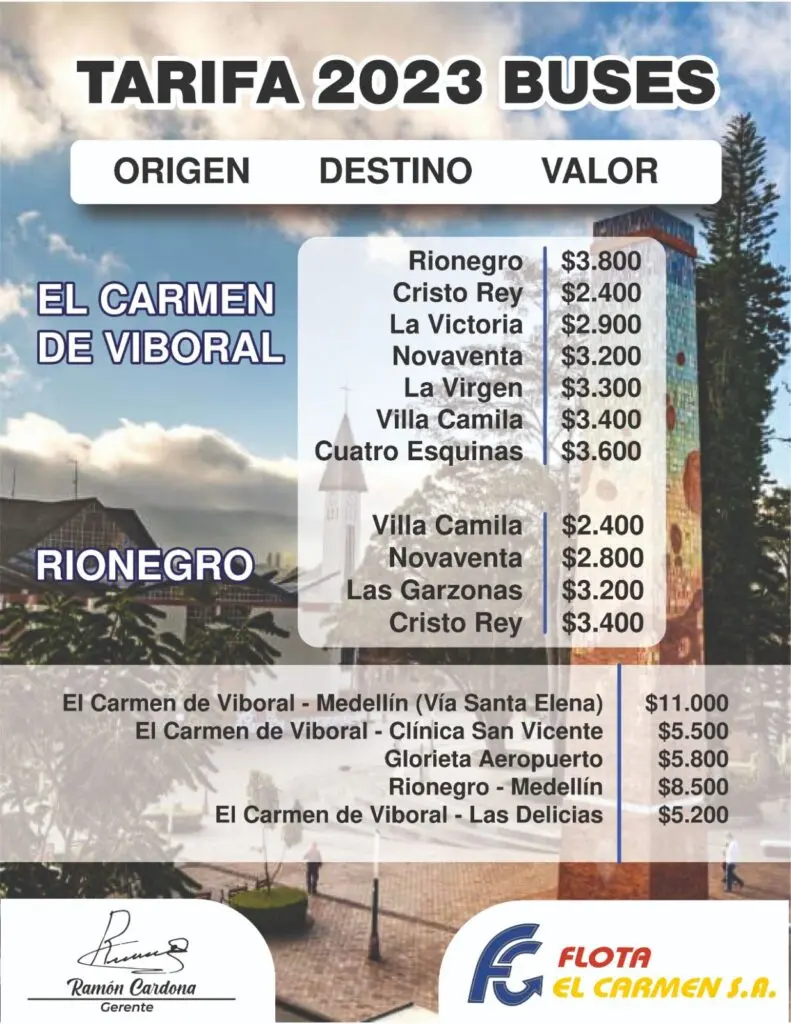 fletes del carmen de viboral a medellin - Cuánto vale el pasaje de Rionegro a El Carmen de Viboral