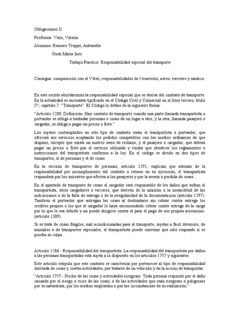 responsabilidad cosa riesgosa flete - Quién es responsable de los daños en el envío